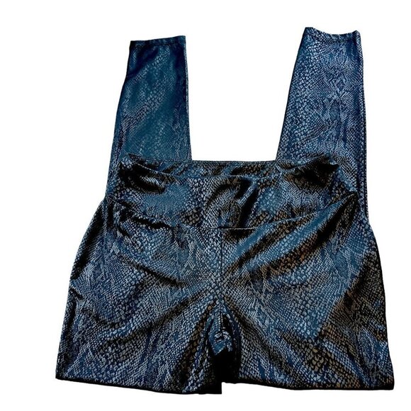 Women's Faux Leather Snakeskin Printed Black Shiny Stretchy Leggings Size S - Picture 1 of 9